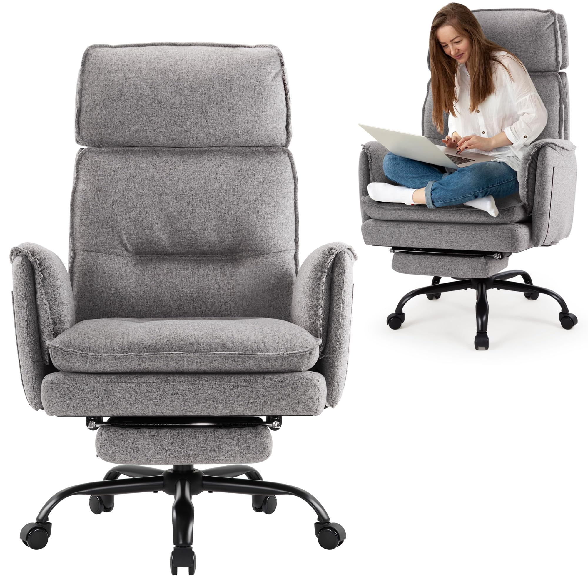 ergonomisches schreibtischstuhl mit headrest und 135° neigungsfunktion (grau)