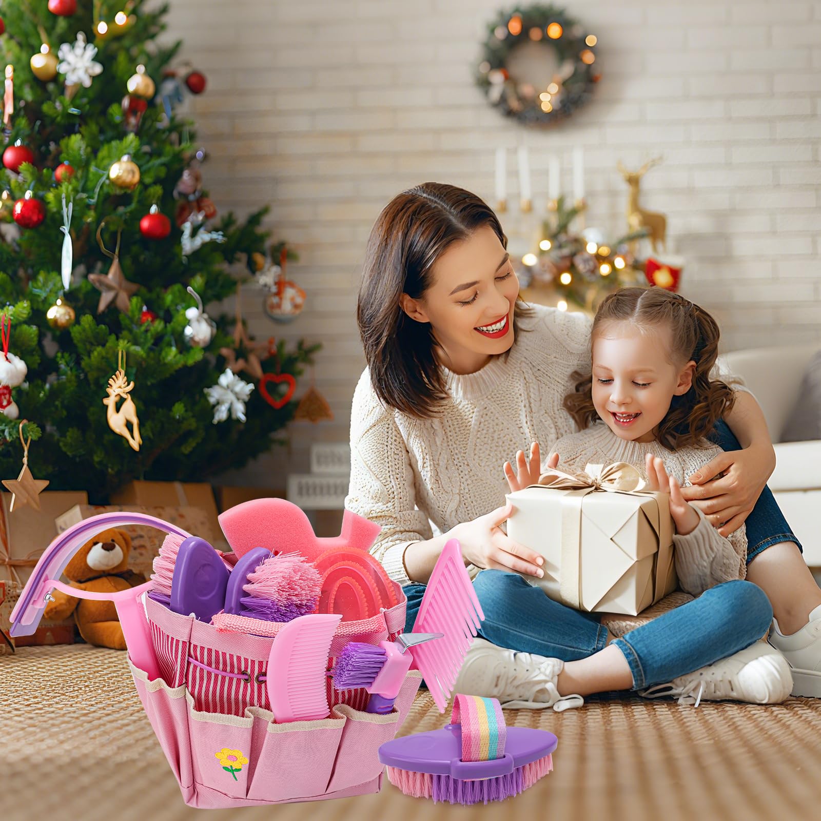 Kit per la cura del cavallo con accessori e borsa portaoggetti, serie per la cura del cavallo, spazzole per cavalli, spazzole a setole, toelettatura del cavallo, accessori per la toelettatura