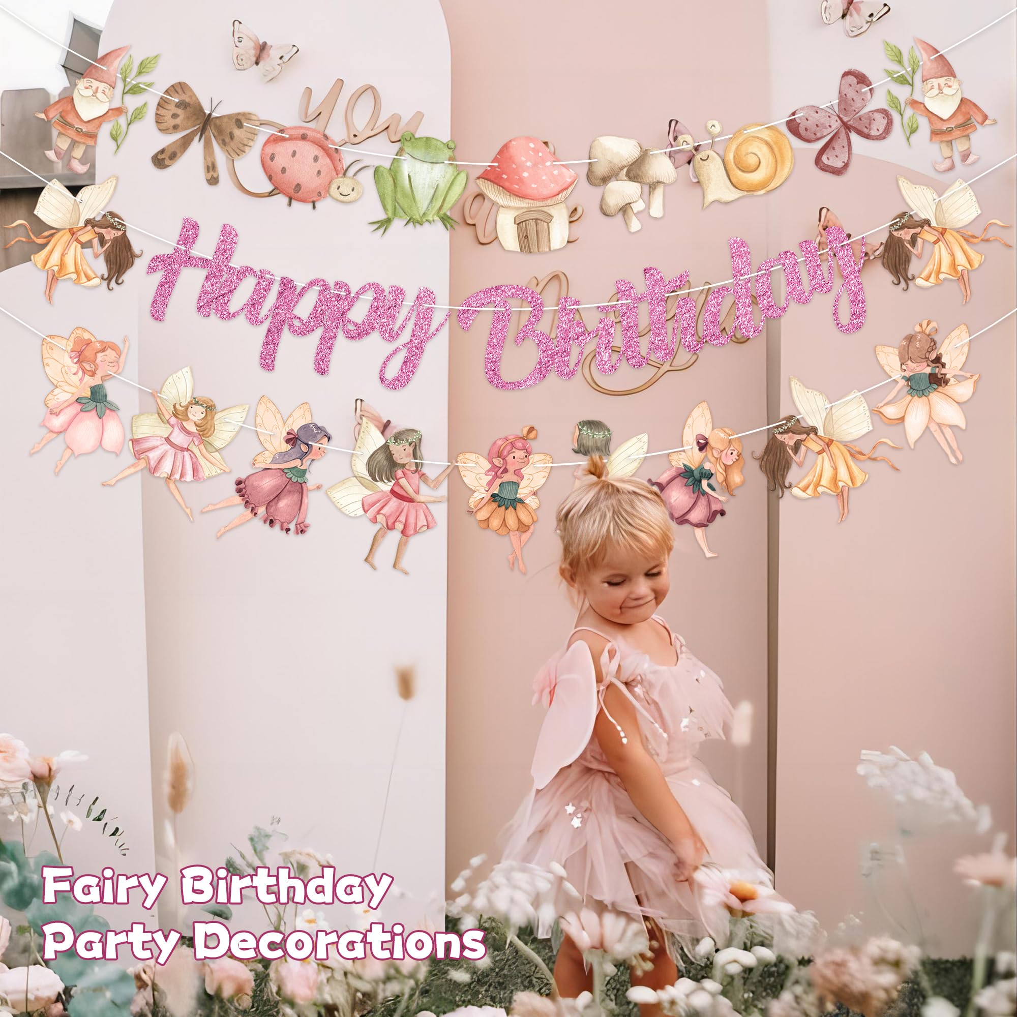 Personalised Fairy Birthday Banner - Pink Paper Decoration For Girls' Parties (6ft)