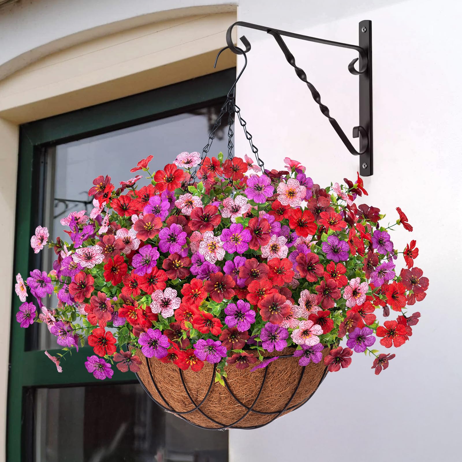 INXUGAO Künstliche Seidenblumen, Hängekörbe für drinnen und draußen, künstliches Gänseblümchen mit Eukalyptusblättern, Arrangement für Garten, Hof, Frühling, Sommer, Dekoration, künstliche Grünpflanze