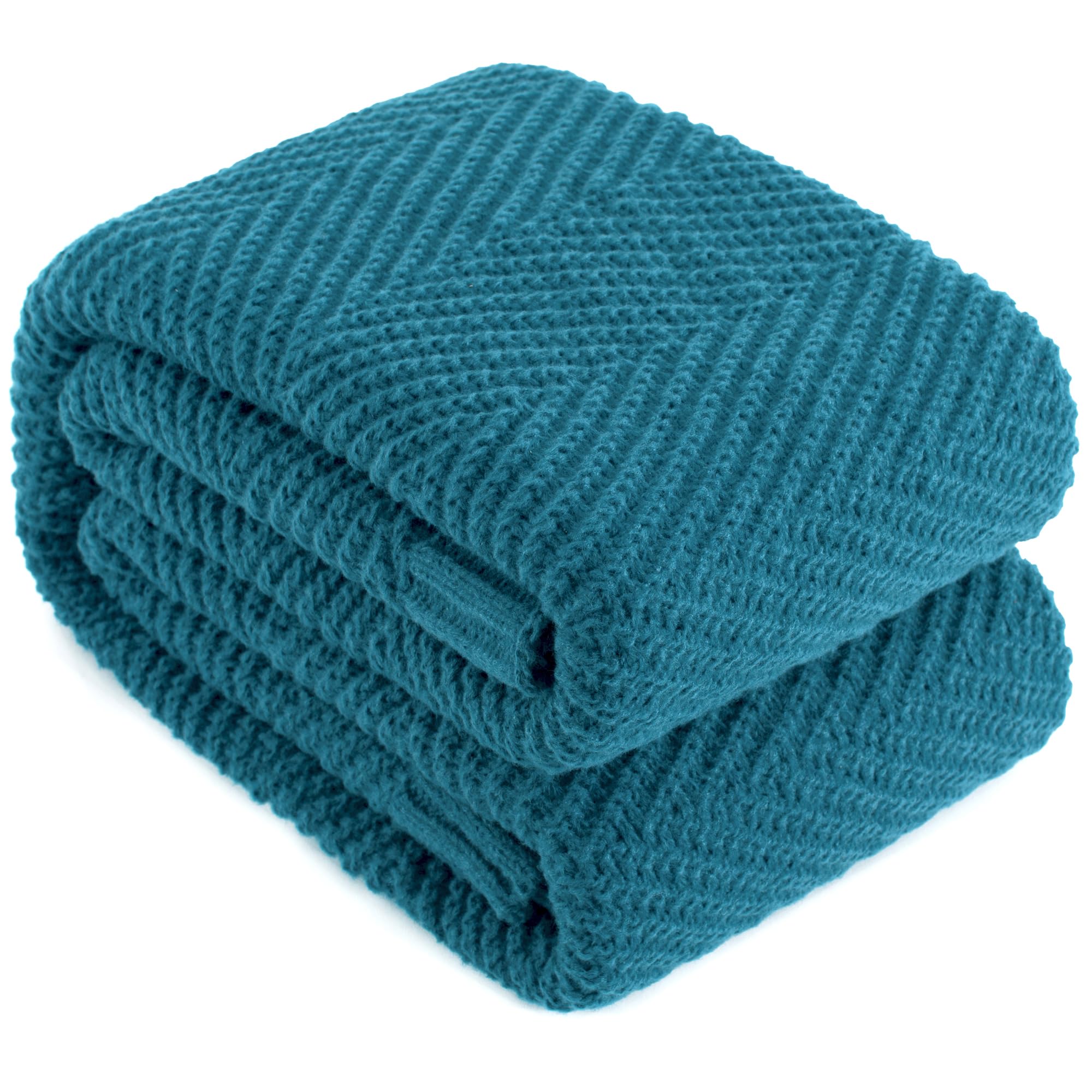 LONG CREATE Knitted Throw Blanket 60"X80", Teal Knit Throw Blankets for Bed, Super Soft Boho Chevron Blanket for Couch Sofa Chair Room Decor, Textured Decorative Farmhouse Cozy Lightweight โ image 1