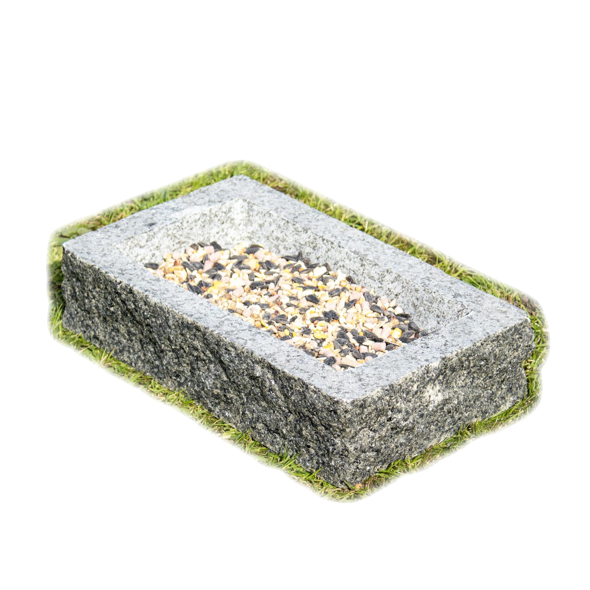 Rectangle Granite Bird Bath 4.2kg Rustic Grey Stone Heavy Duty Seed Feed Station