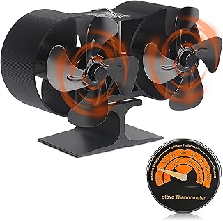 Ventilador de estufa de leña, ventilador de estufa con calor, ventilador de chimenea con termómetro de superficie magnétic...