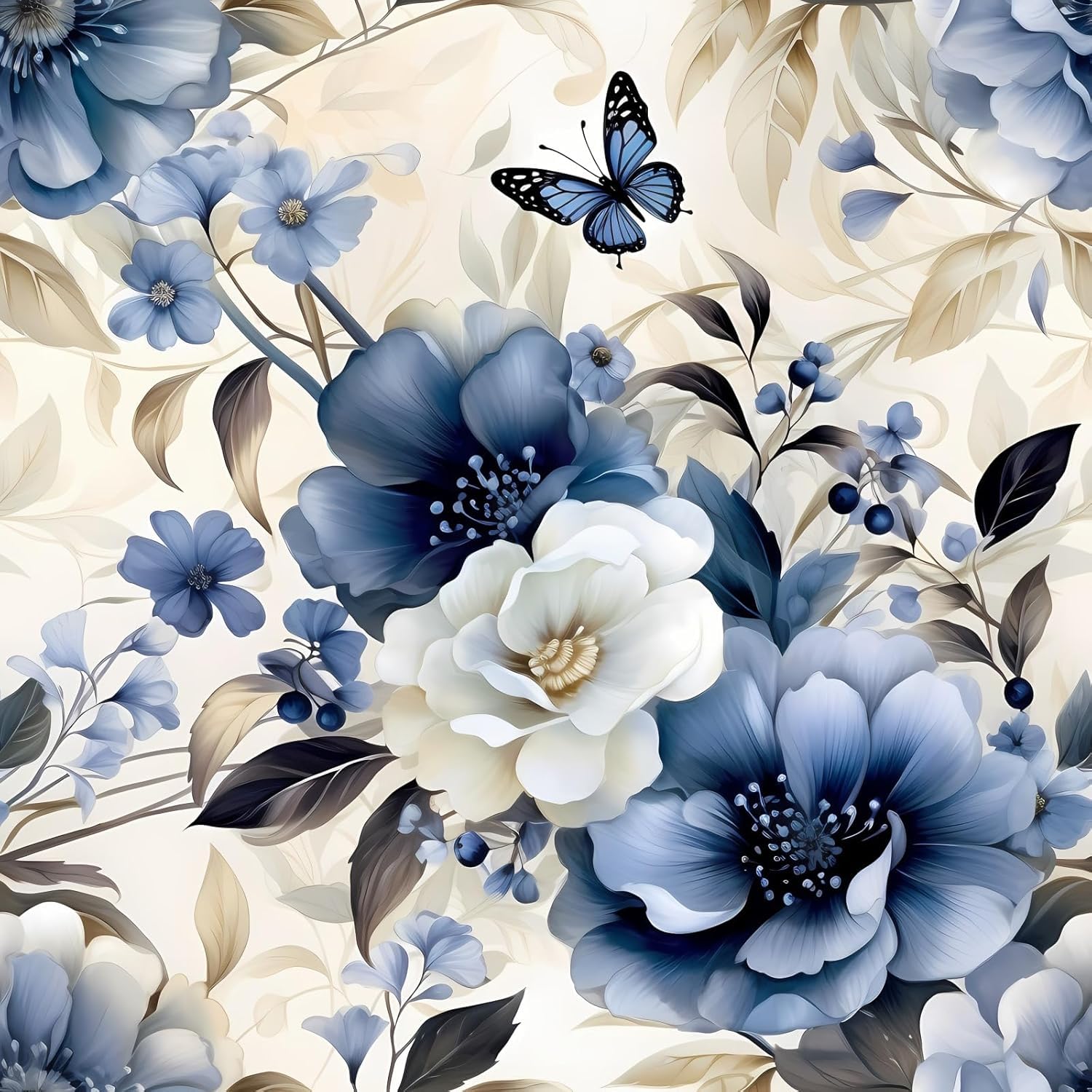Papier peint floral vintage bleu pour rénover un mur abîmé sans outils ni colle