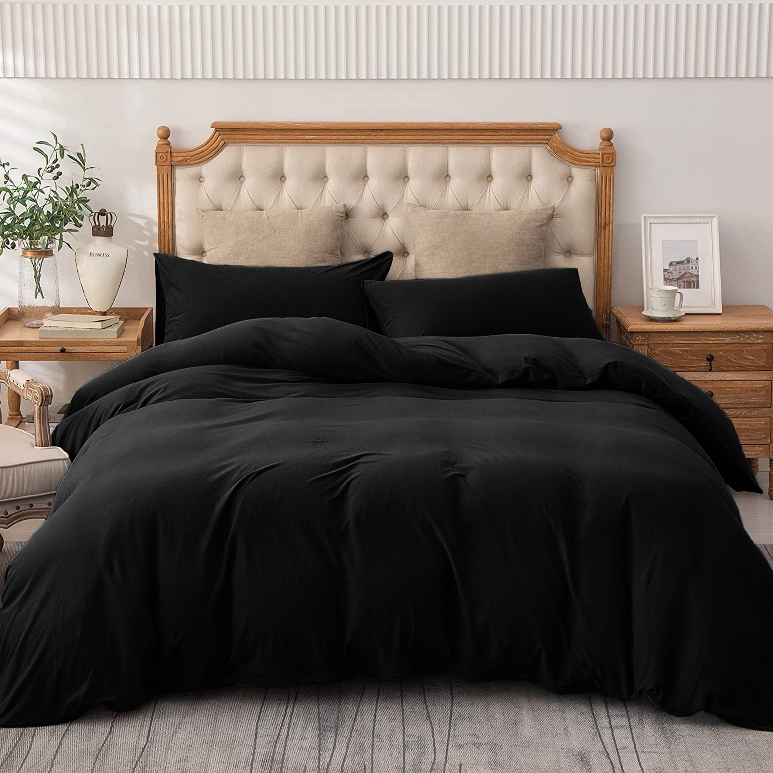 AMEHA Single Duvet Cover Set Soft Brushed Microfibre 2PCs Bedding Quilt Cover with Pillowcases Black