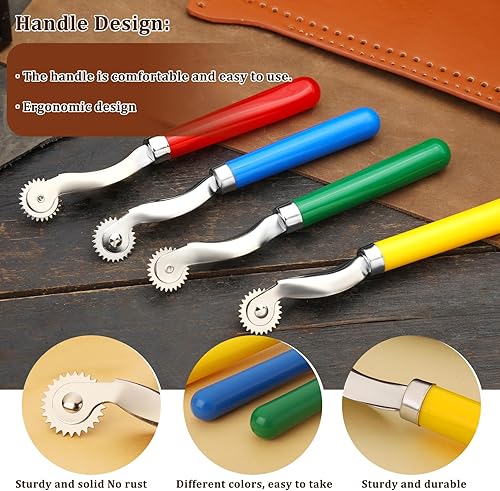 Miniatura 10 de 2 ruedas de trazado con mango de madera, rueda de acero inoxidable, rueda de rastreo de costura para patrones de costura, perforador giratorio,