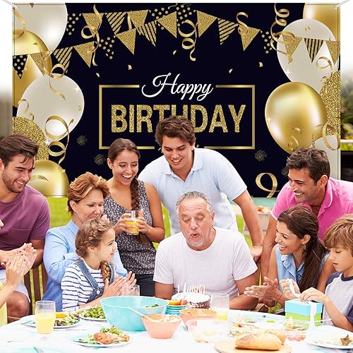 Miniatura 4 de Blulu Cartel de fondo de feliz cumpleaños extra grande para hombres y mujeres, fiesta de aniversario, cabina de fotos, telón de fondo, suministros