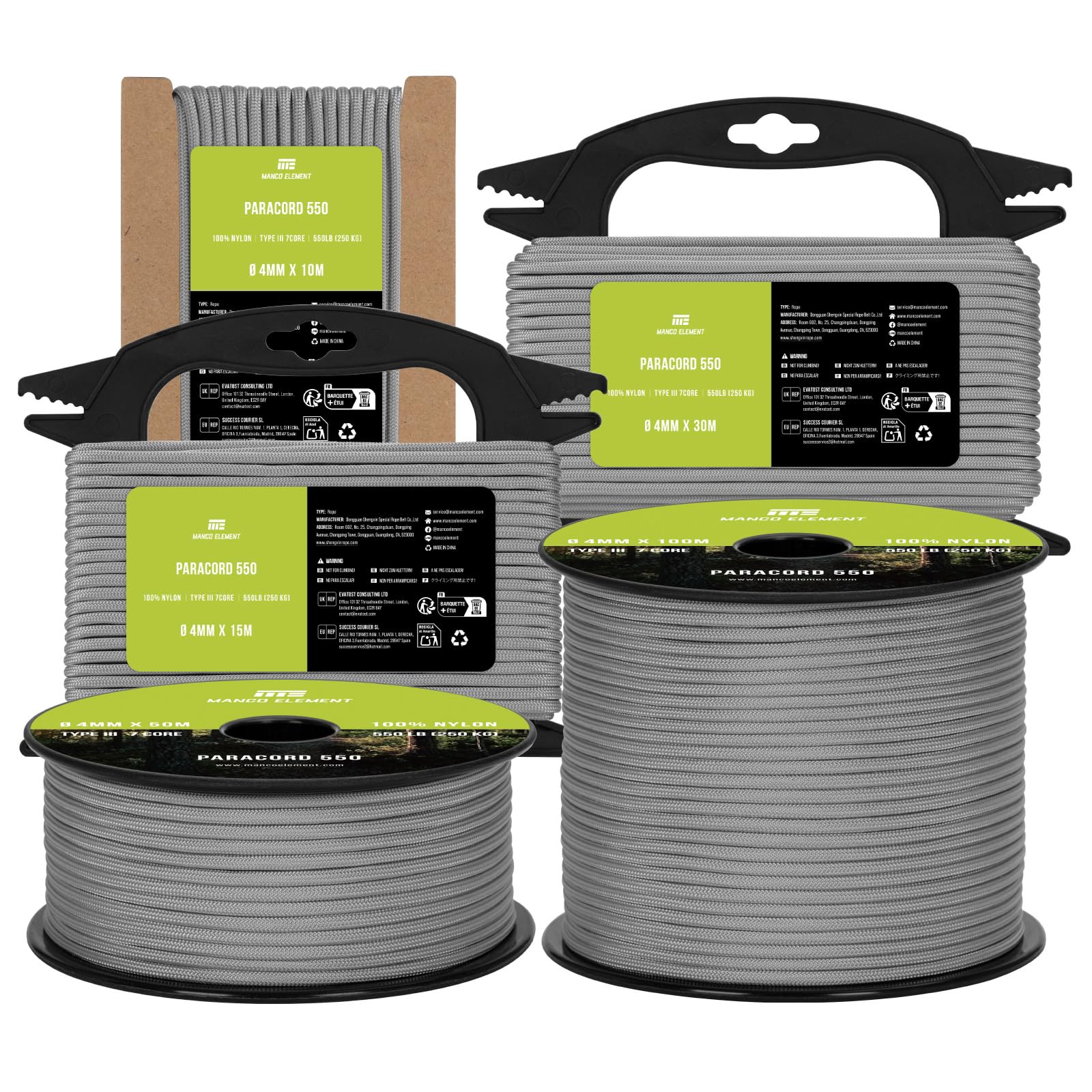 Manco Element 550 Paracord 4mm x 10m Cord Type III 7 Strands Rope