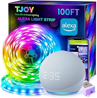 100ft Smart Led Strip Lights for Bedroom, Alexa, 5050 RGB Color Changing Music Sync Strip with App Remote, Multi-Color Wireless (APP+Remote+Voice)