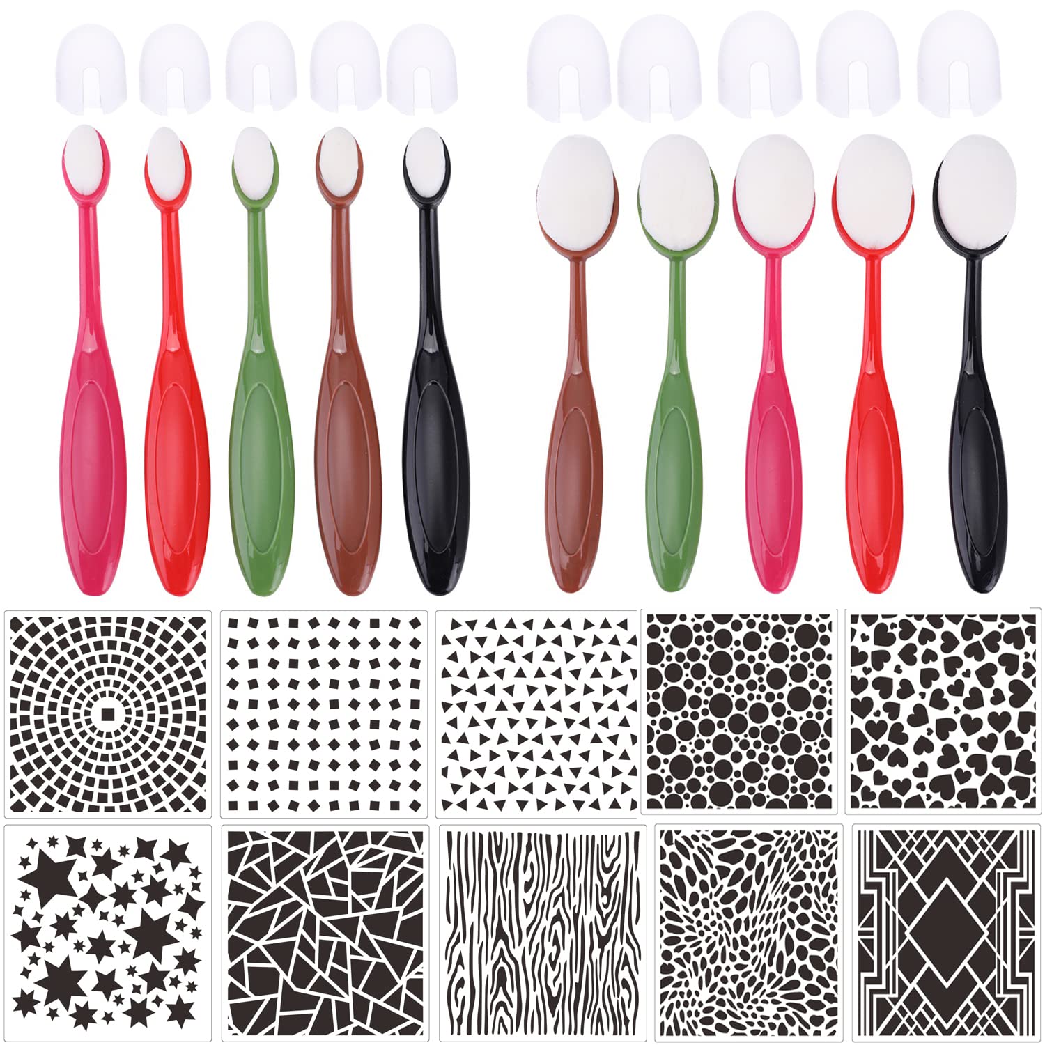 10Pcs Ink Blending Brushes Set Tool Blender Crafter Paper Crafting Background Ink Blending Brushes with 6Pcs DIY Card Making Plastic Stencils Set for Card Making Painting,Drawing(Brush Head1.2/0.6'')