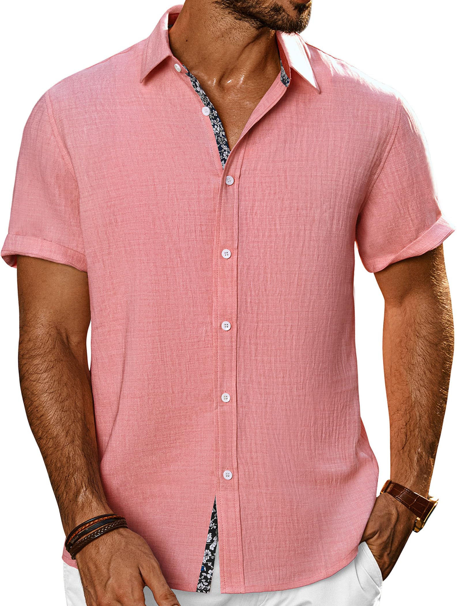 PJ PAUL JONES Mens Button Down Short Sleeve Shirt Casual Summer Beach Textured Wedding Shirts