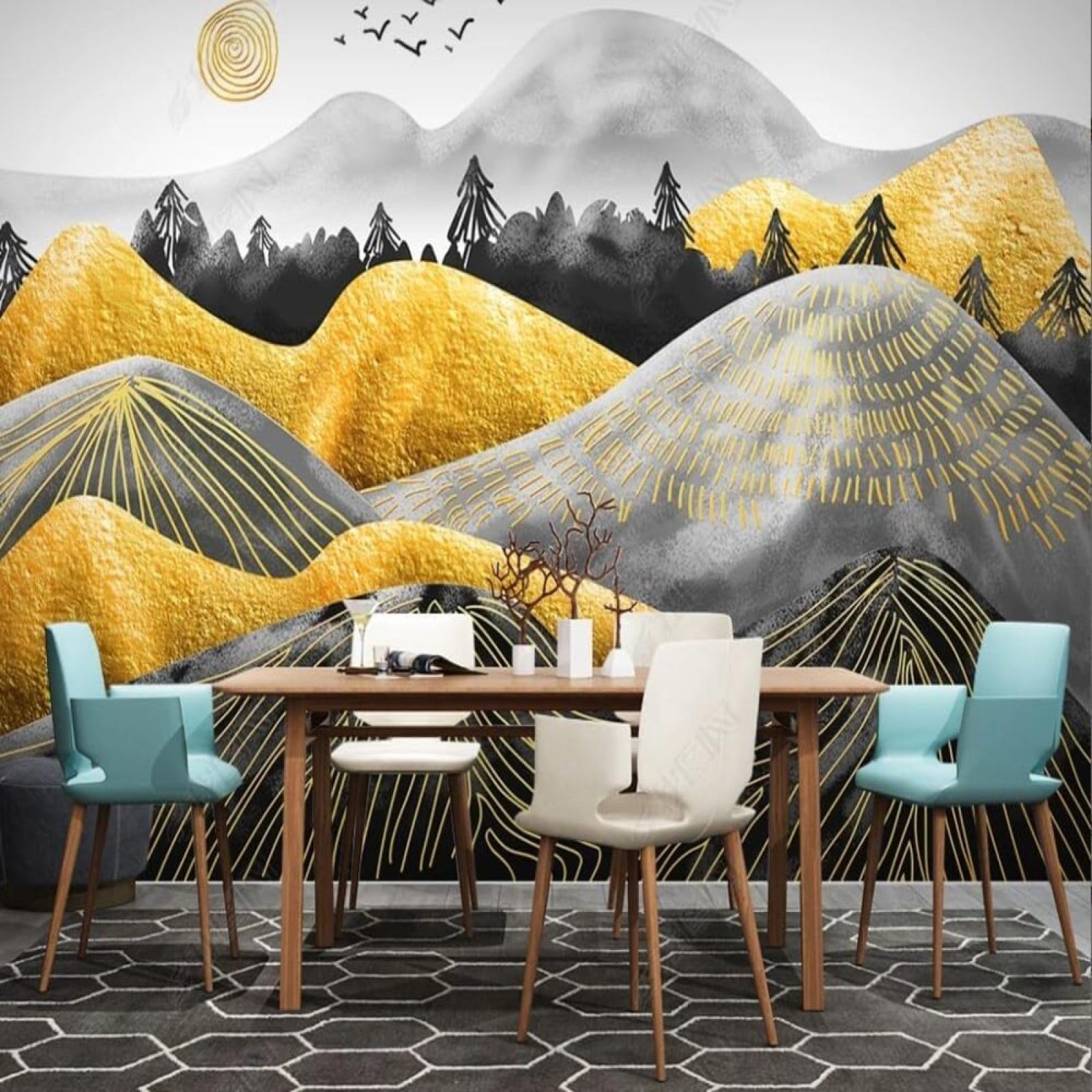 Papel pintado 3D hojas doradas XLMING de seda para corregir paredes aburridas con un mural de lujo