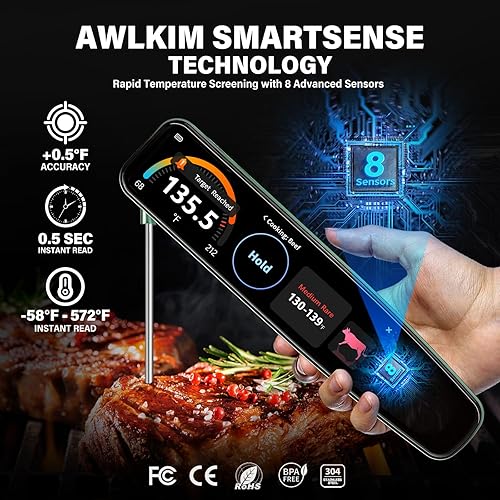 Miniatura 4 de Termómetro digital inteligente para carne, pantalla táctil HD de 3.8 pulgadas con sistema en el dispositivo, recargable, IP68, lectura de 0.5