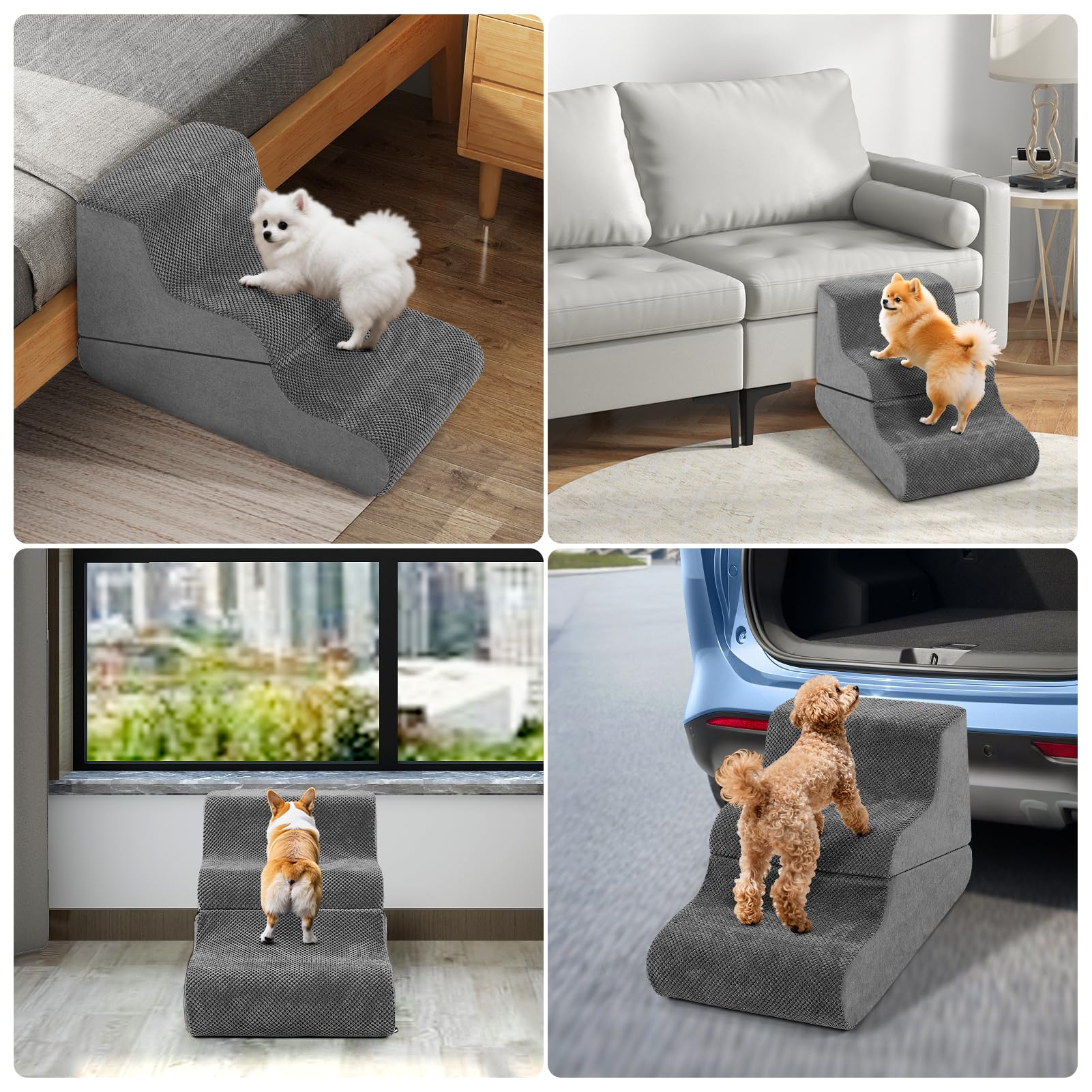 Scale per cani di piccola taglia, altezza 40 cm, 2 in 1, convertibile a 3 livelli e rampa, scala per cani per divano (30-51 cm) con rivestimento antiscivolo, lavabile e spugna ad alta densità