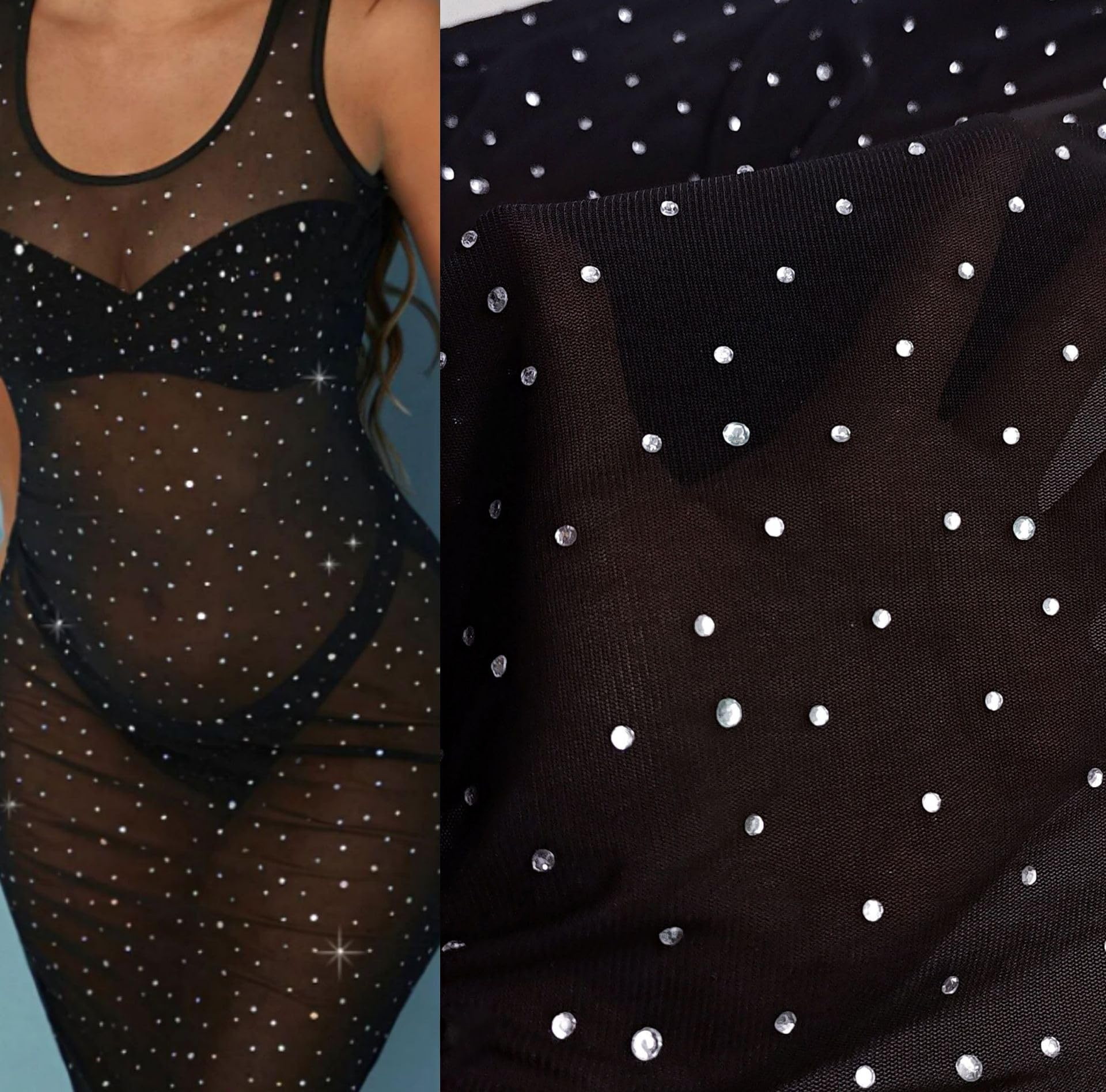 Tela de tul de 3 yardas con diamantes de imitación, 150 cm de ancho, cinta de tul negra, tela decorativa para manualidades, costura, manualidades, cortinas, vestidos, vestidos, decoración