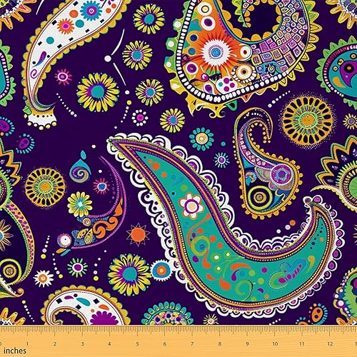 Feelyou The Yard, tela de cachemira vintage bohemio con estampado floral para sillas, tela geométrica circular exótica colorida decorativa