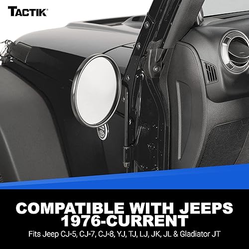 Miniatura 6 de TACTIK Espejos laterales de aventura, cabeza redonda, espejos laterales con bisagras laterales con puertas apagadas - Compatible con Jeep Wrangler