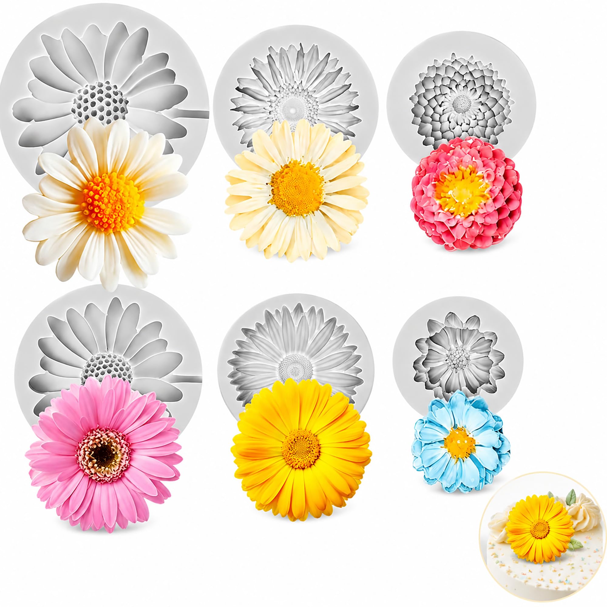 3D Flower Silicone Moulds 6 PCS – Flexible Flower Mould Set for Candle, Soap, Fondant, Chocolate and Clay – Daisy Silicone Moulds for Baking, Handmade Art and DIY Crafts