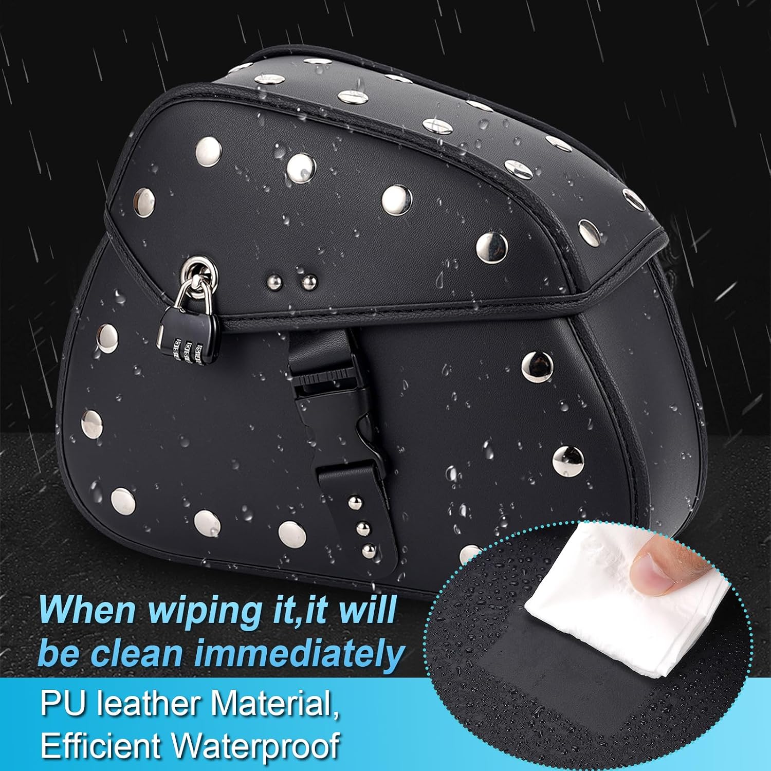 Motorcycle Saddlebags,Large Capacity Universal Saddle Bags Motorcycles,Waterproof Pu Leather Motorcycle Bags With Lock,Suitable For Cruiser Touring,Durable Side Storage Bags,Black