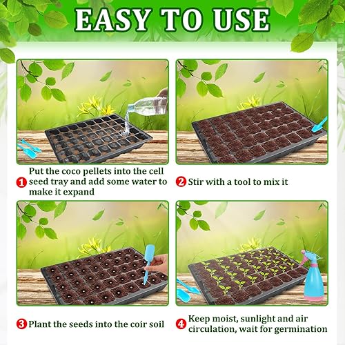 Miniatura 11 de Halatool Paquete de 2 bandejas de inicio de semillas con 50 pellets de coco, sistema de germinación de semillas de interior de invernadero para 2