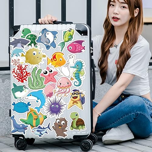 Miniatura 6 de Eseres 63 calcomanías de océano lindas para adultos y adolescentes, vinilo impermeable, calcomanías de vida marina para botella de agua, hidroflask,