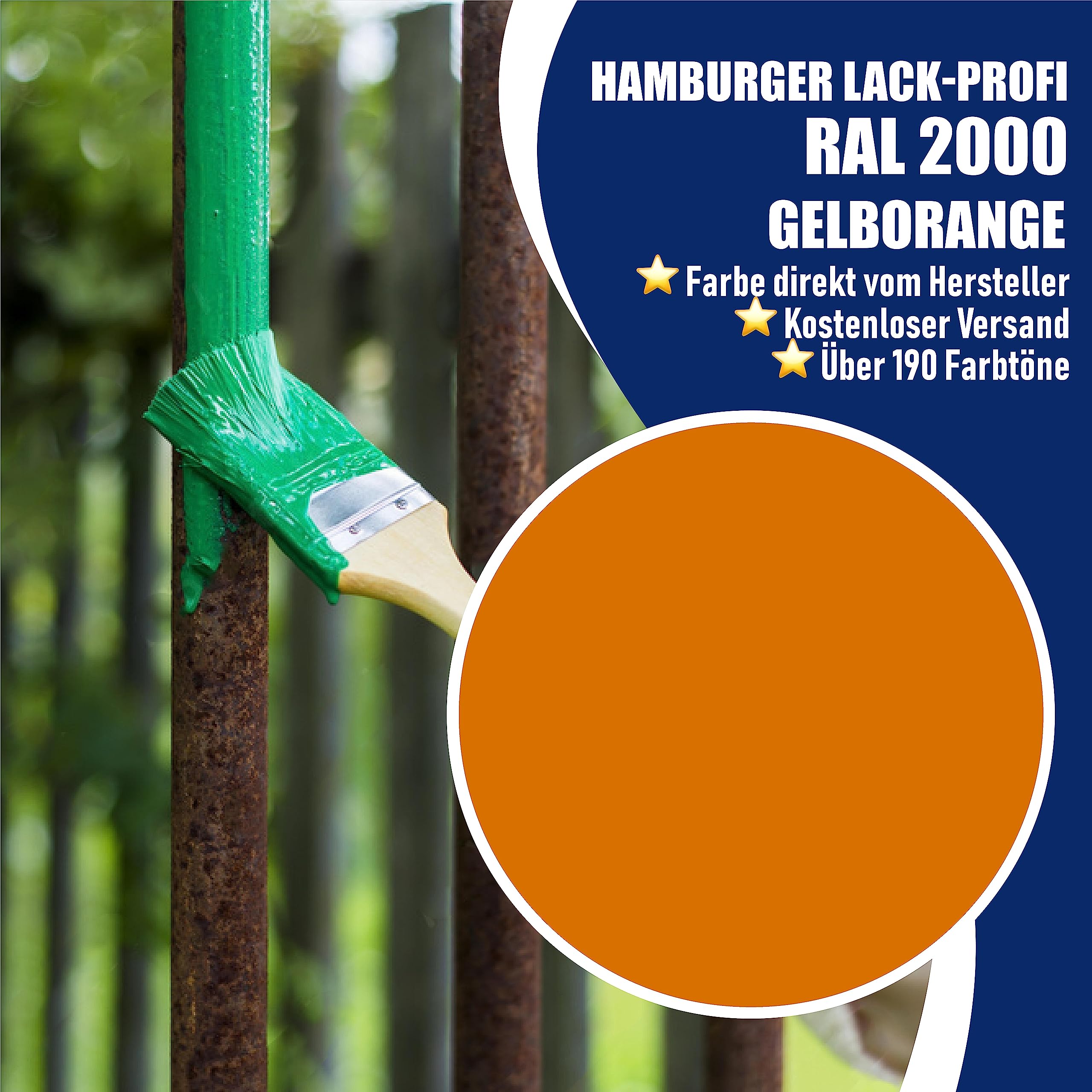 Metallschutzlack MATT Gelborange RAL 2000 Orange Metallschutzfarbe Metalllack Metallfarbe // Hamburger Lack-Profi (1 L)