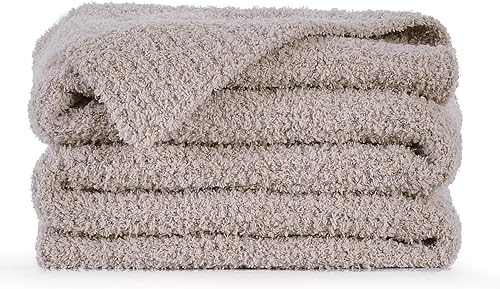 Miniatura 7 de Manta de felpa para sofá, manta de punto ligera y suave de felpilla con textura mullida y diseño de ribete acanalado, manta decorativa de lujo y