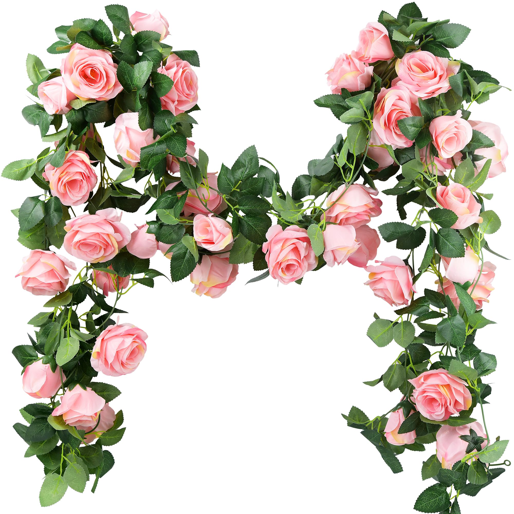 FiveSeasonStuff Amaranth Pink Artificial Rose Garlands, Four Separate Faux Flower Vines with Greenery