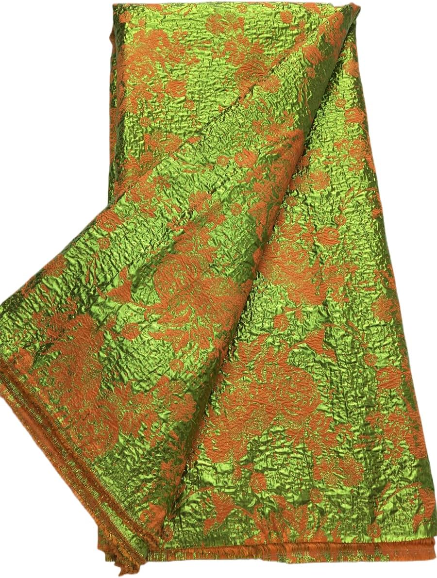 African Lace Fabric 5 Yards Gold Stamping Floral Embroidery Lace Fabric for Daily/Party/Wedding Sewing (41201)