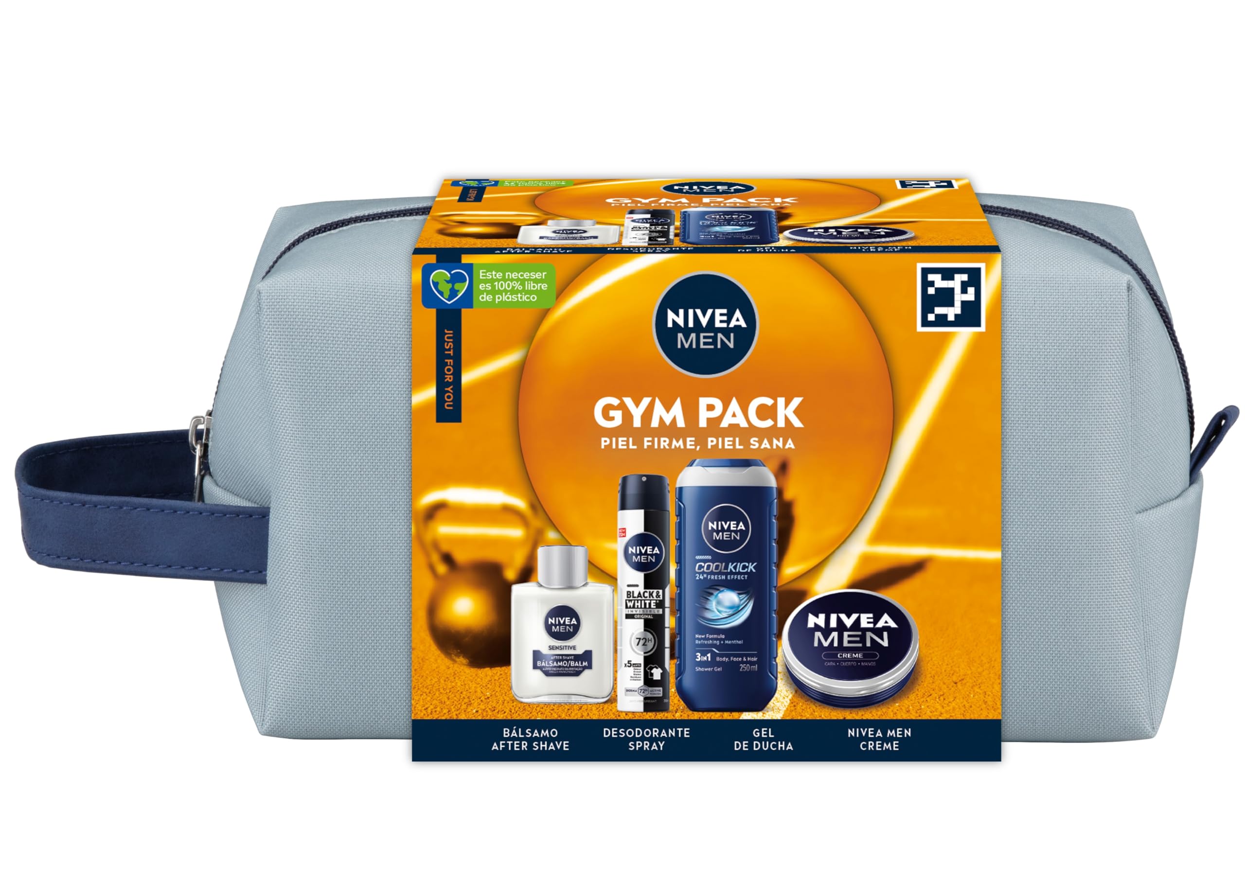 NIVEA MEN Pack Cura Completa Beauty Case Set Regalo Uomo con Crema Viso 75ml + Gel Doccia 250ml + Balsamo After Shave100ml Deodorante Spray 200ml