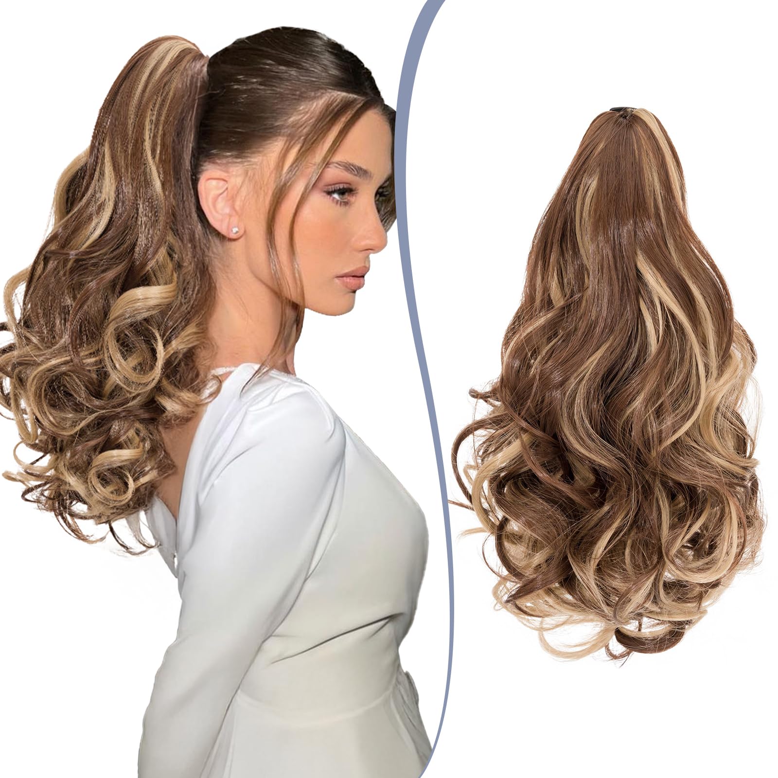 TESS Claw On Ponytail Extension Matte Material 14 Inch/37cm Curly Wavy Clip In Pony tail Synthetic Hairpiece