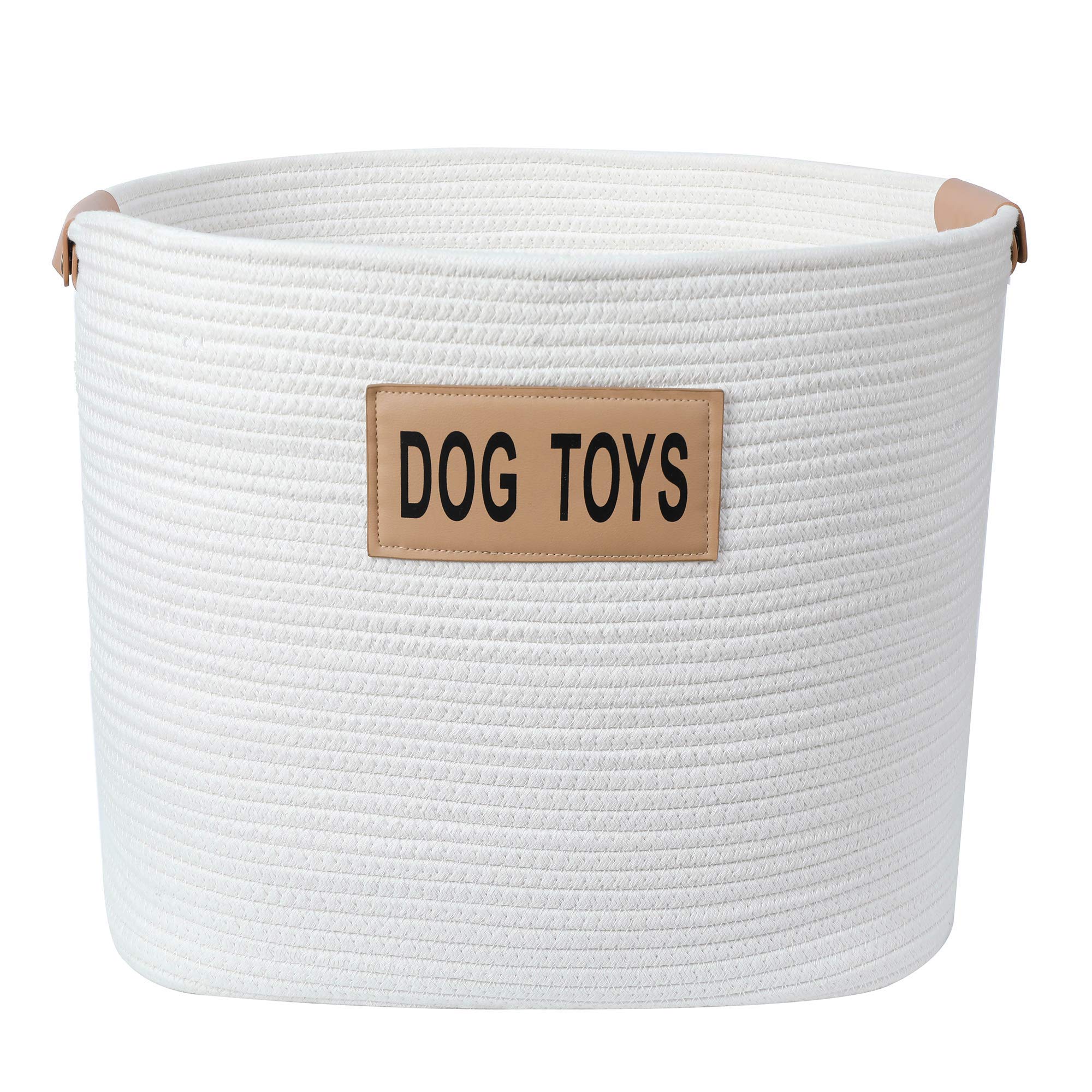 Midlee Rope Dog Toys Basket with Leather Handles