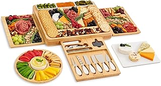 Charcuterie Boards Set with Cheese Board, Knife Set, Bowls and Dip Serving Tray, Extra Large Bamboo Cheese and Charcuterie Boards Set - Gift Set for Women, Couples, Wedding, Housewarming