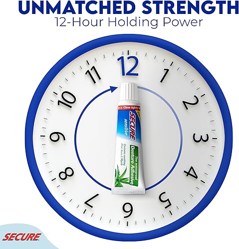 Miniatura 5 de Secure Adhesivo para dentaduras postizas sensibles con aloe vera y mirra, retención máxima de 12 horas, sello impermeable patentado, para todo tipo