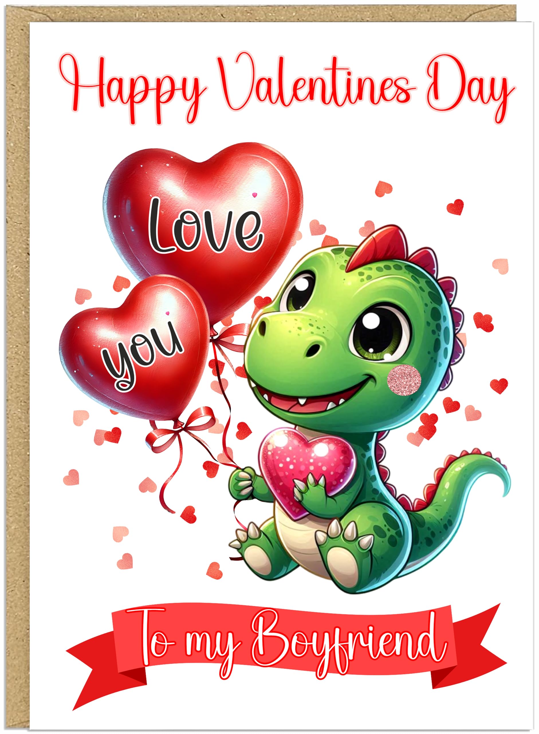 Personalised Cute Sentimental Animal Valentines Day Cards for Couples - Custom Own Name Girlfriend Boyfriend Wife Husband Fiancee - Love Bug and More Designs! (Dinosaur)