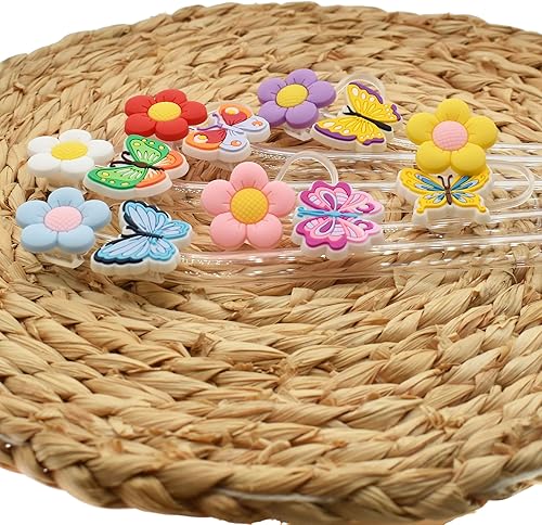 Miniatura 6 de 6 tapas de paja con diseño de flores para copa Stanley, cubierta de popote de mariposa de 0.394 in, a prueba de polvo, tapas reutilizables para