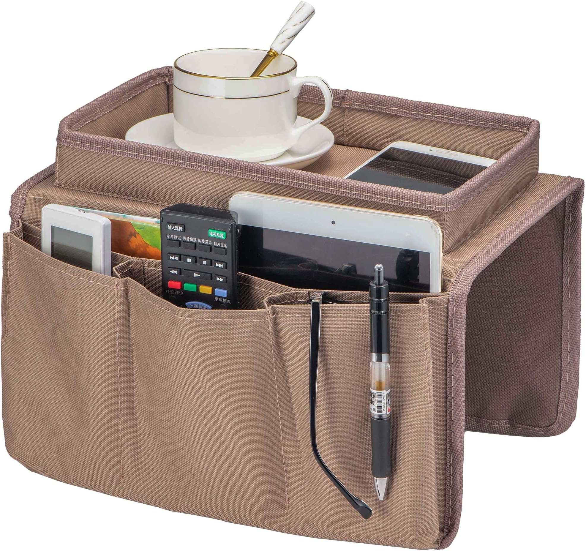 TronssienSofa Armrest Organizer, Couch Remote Caddy Control Holder Sofa Organizer for Recliner Mattresses Chair Armrests with 5 Slots-2 Large Pocket, 3 Small Pockets for TV Remotes, Phone
