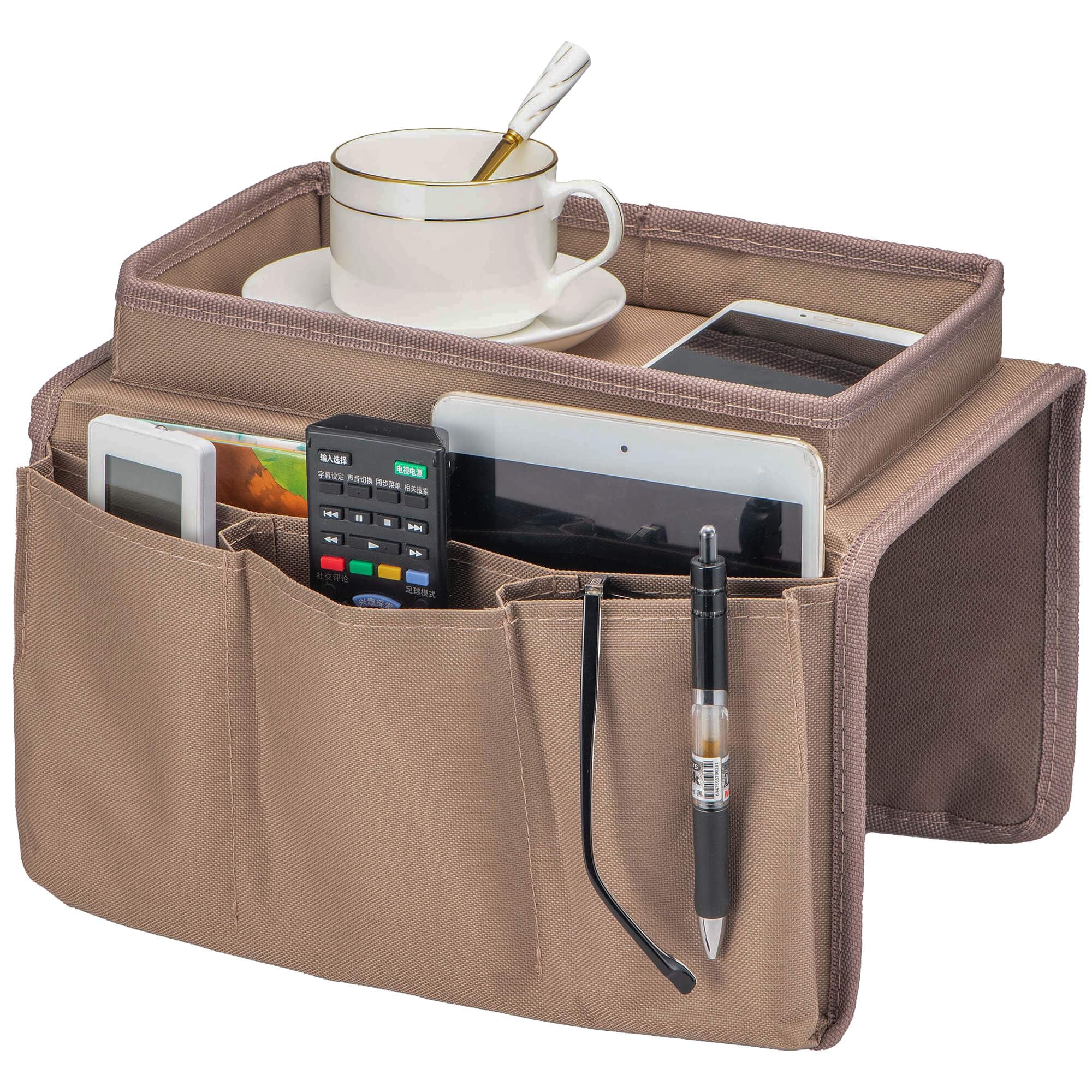 TronssienSofa Armrest Organizer, Couch Remote Caddy Control Holder Sofa Organizer for Recliner Mattresses Chair Armrests with 5 Slots-2 Large Pocket, 3 Small Pockets for TV Remotes, Phone