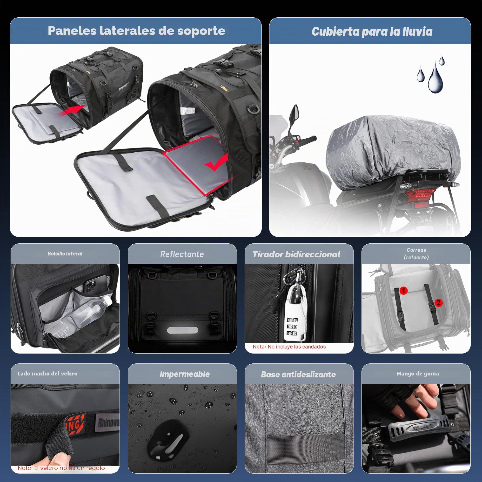 Rhinowalk - Alforja para Moto de 40-60 l, Impermeable, para Asiento Trasero