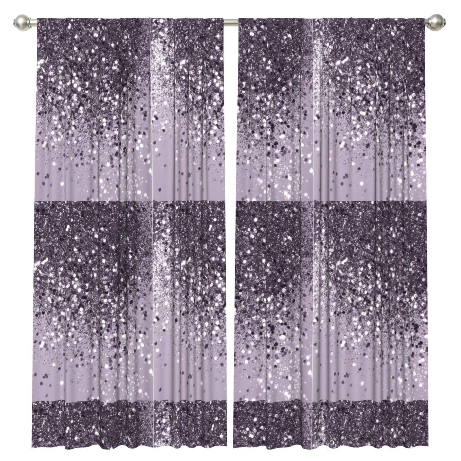 InOmak Sparkling Lavender Lady Glitter Shiny Decor Art, 2 Panels Window Curtains 52 x 84 Inch Blackout Curtains for Living Room Bedroom
