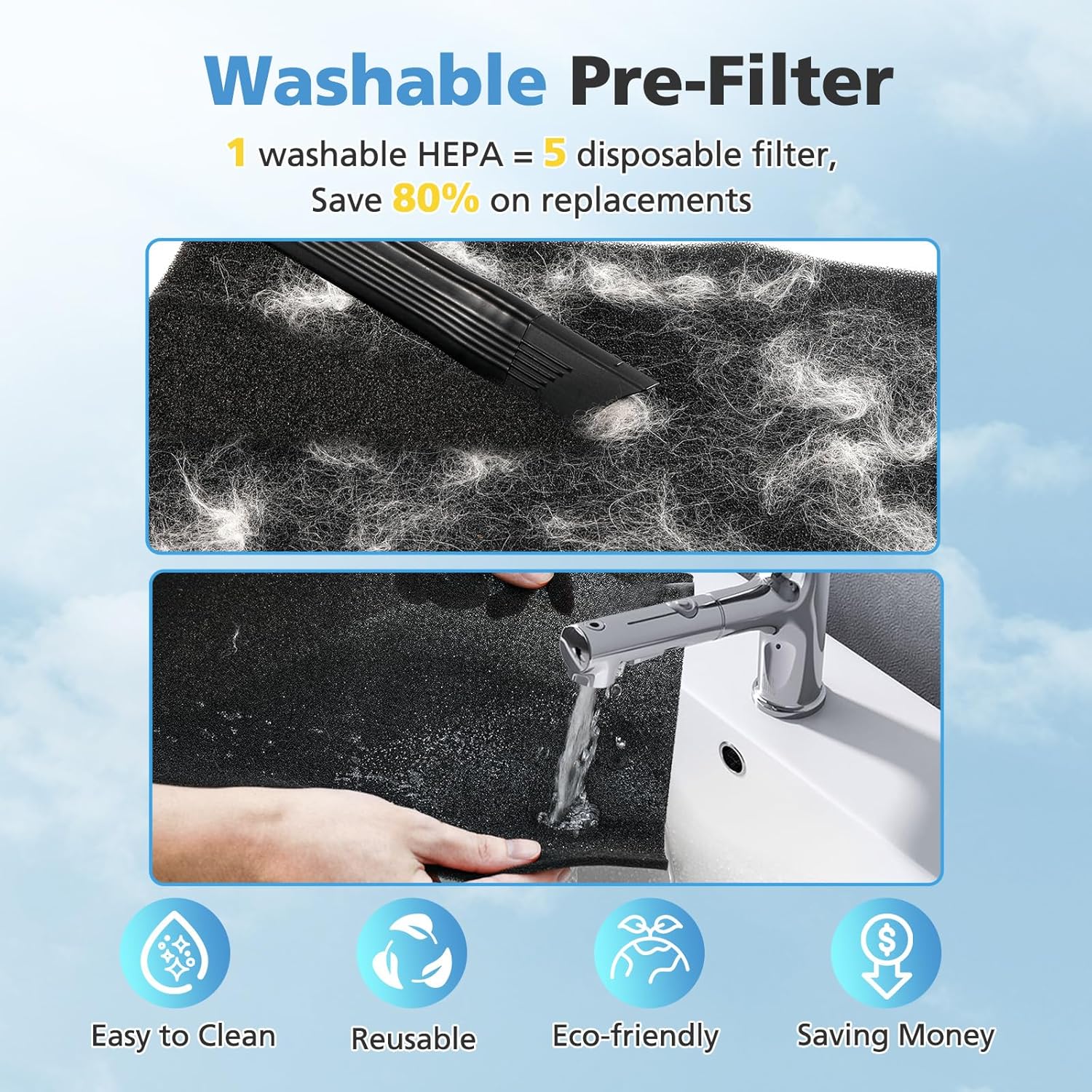 4 Pack T554 Replacement Filter Compatible with Trucozie T554 Air Purifier, 3-in-1 Filtration System Replacement Filters with Activated Carbon for Home Room, 4 HEPA Filter and 8 Washable Pre-Filters - Image 5