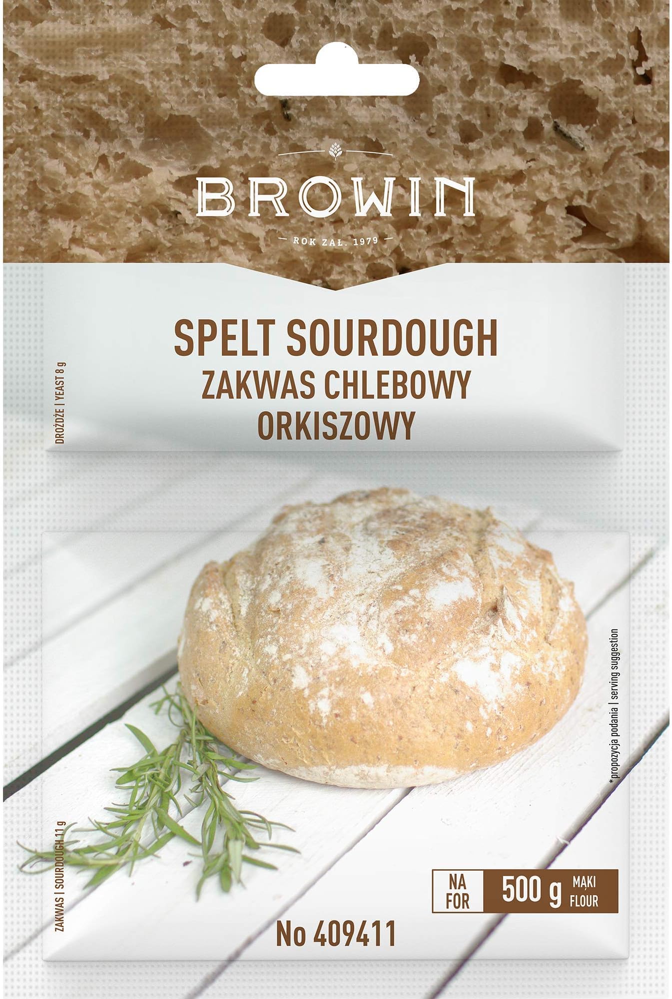 Browin 409411 Natural Spelt Sourdough with Yeast and Malt 19 g Packaging-for Baking 750 g of Homemade Traditional White Bread in The Oven or Machine, Powder