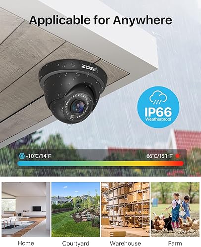 Miniatura 5 de ZOSI 2.0MP HD 1080p 1920TVL cámara de seguridad, 4 en 1 HD TVICVIAHDCVBS cámara CCTV, visión nocturna de 80 pies, interior al aire libre, carcasa de