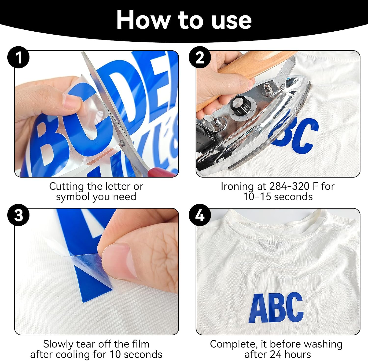 10 Sheets Iron on Letters for Clothing Heat Transfer Vinyl Iron on Letters for DIY T-Shirts - White Letters