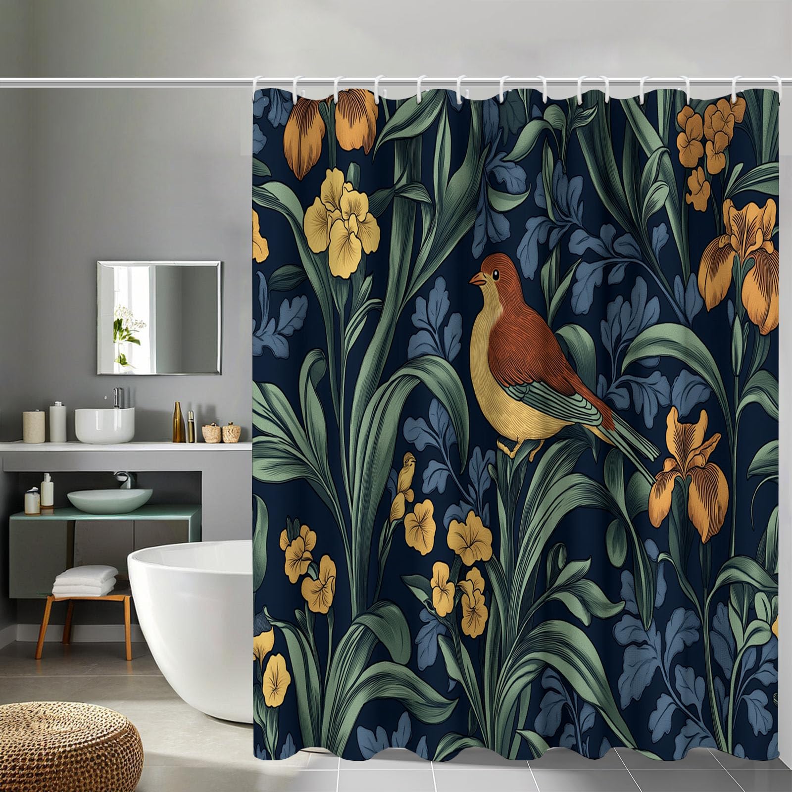 Rideau de douche fleurs d'iris en polyester haut de gamme 240x200