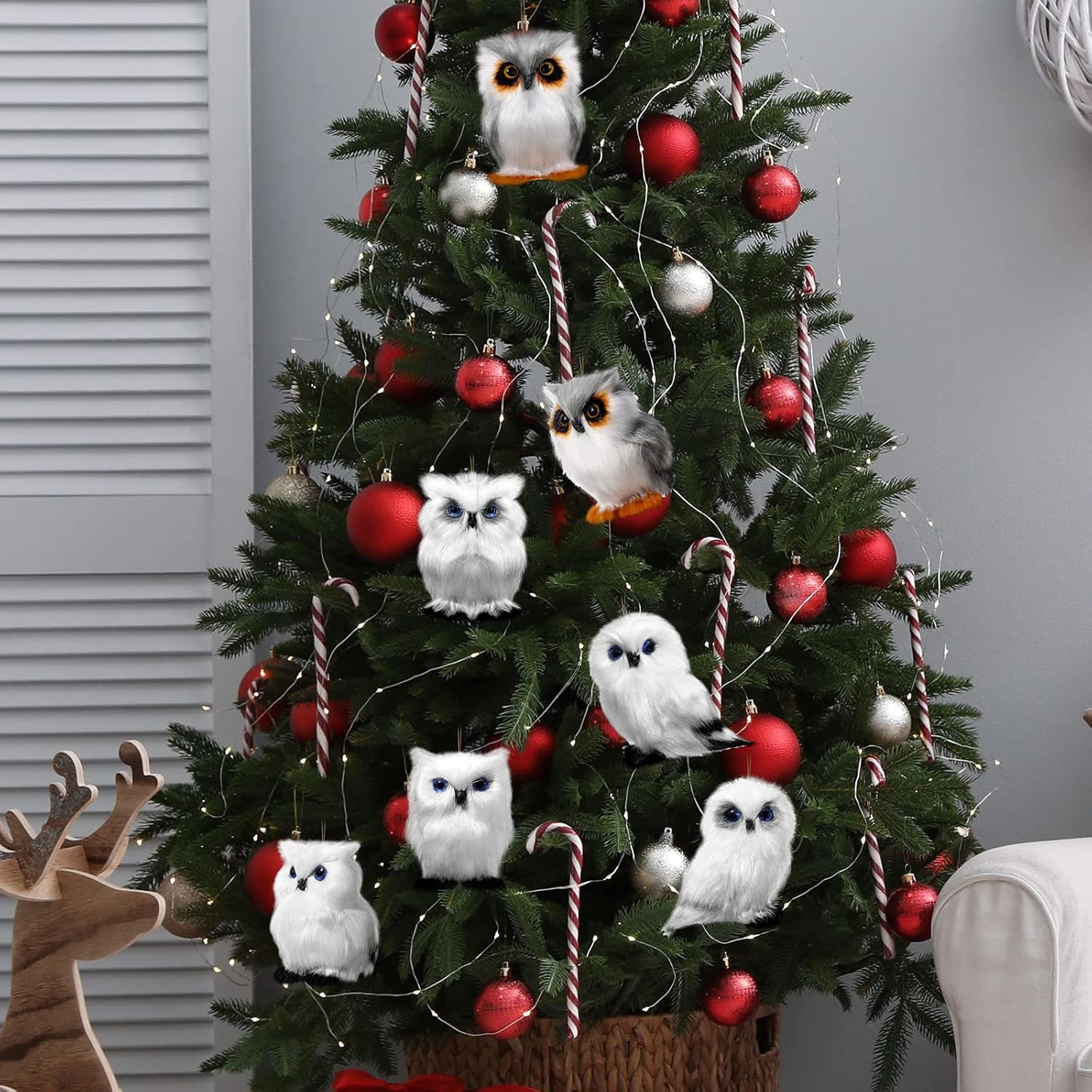 Sratte Christmas Owl Ornament Furry Owl Ornaments Cute Hanging Animal Decoration for Christmas Tree Carnival Party(White,12 Pcs) - Image 4