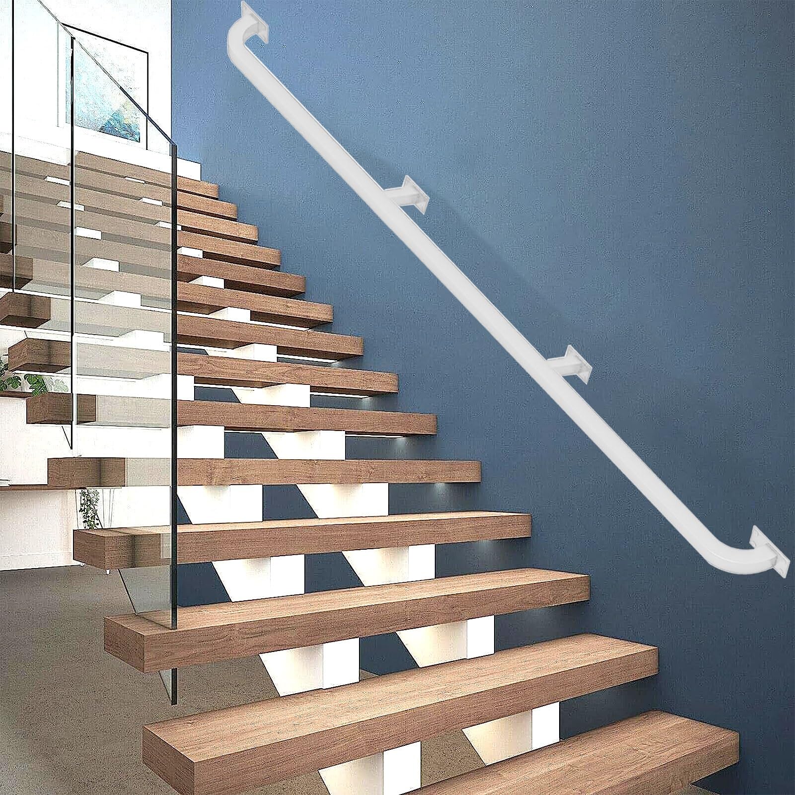 Rampe d'escalier de securite blanche en fer forge de 80 cm a 4 m