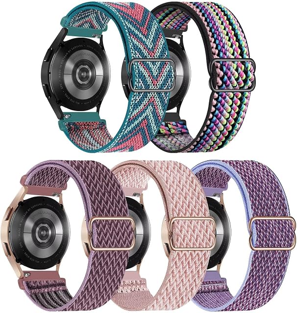 GBPOOT 20mm 5 Pack Nylon Straps Compatible with Samsung Galaxy Watch 5/Galaxy Watch 5 Pro/Galaxy Watch 4/Watch 4 Classic 42mm 46mm/Watch 4 LTE/Active 2(40mm/44mm)/Watch 3 41mm/Gear S2 Classic,20MM
