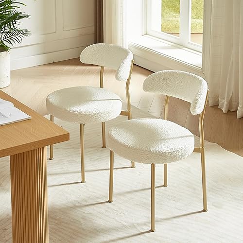 Miniatura 2 de SoarFlash Sillas de comedor, Beige Boucle sillas de comedor Juego de 2, sillas de comedor de cocina con respaldo curvado tapizado de mediados de