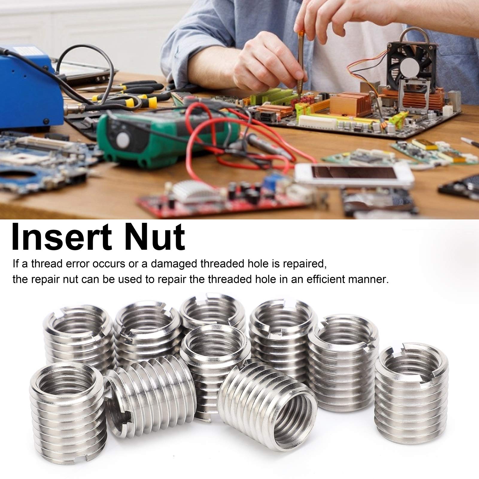 10Pcs Insert Nut, Threaded Sleeve Thread Bushing Screw for Industrial Supplies 4
